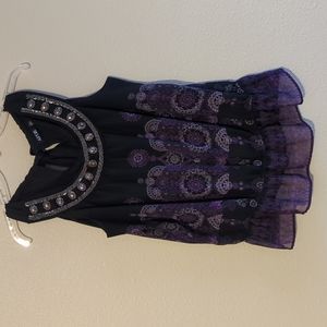 Apt.9 - Black and Purple Tank Top with Jeweled Neckline -Size Medium